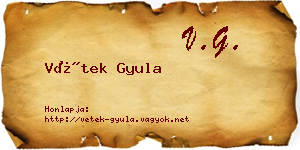 Vétek Gyula névjegykártya